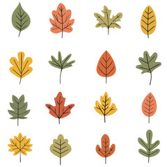 Fototapeta premium Hand drawn vector set of autumn leaves. Colored fashion illustration. Autumn stickers. Flat design.