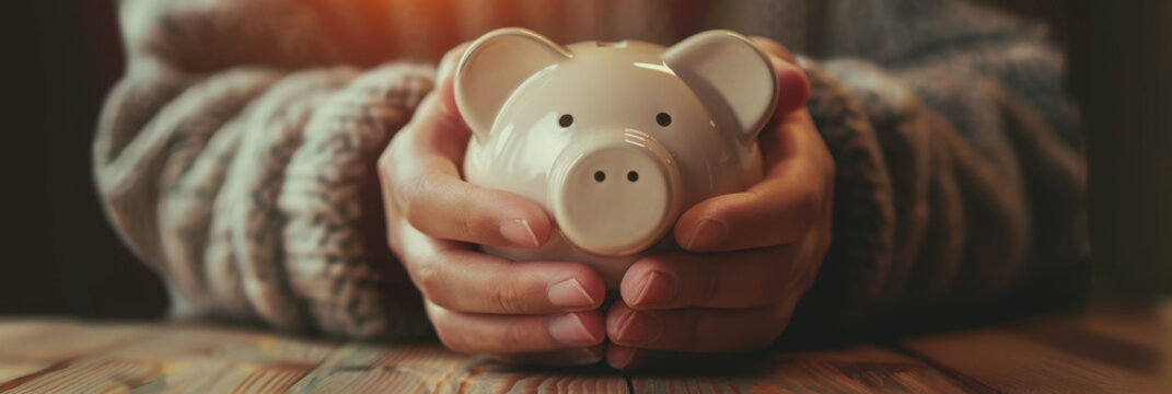 the girl holds a piggy bank in her hands. International Credit Union Day