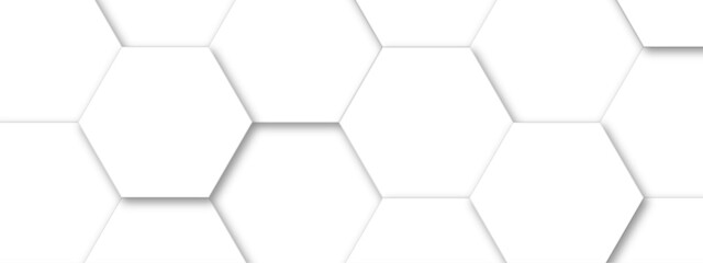 Vector technology background with hexagon concept design. Embossed Hexagon , honeycomb white shadow. Luxury White 3D futuristic honeycomb mosaic white background.