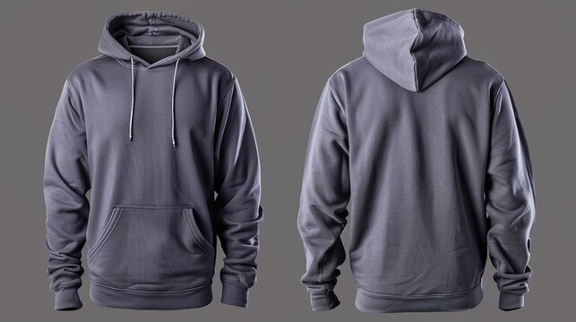 Maqueta de sudadera de color gris con capucha . Vista frontal y posterior. 