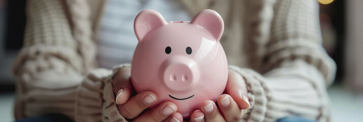 the girl holds a piggy bank in her hands. International Credit Union Day