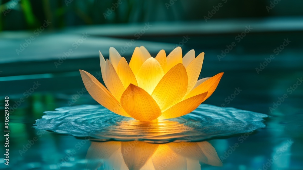 Wall mural Illuminated Lotus Flower Floating on Water.