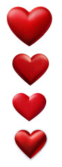 Four red hearts in descending order on a white background, symbolizing love, affection, and romance. Perfect for Valentine's Day design.