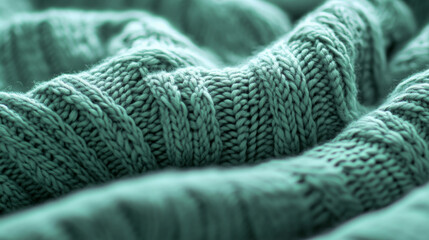Fototapeta premium A mint abstract background featuring a fine, knitted pattern, resembling a cozy sweater. The intricate design adds warmth and comfort.