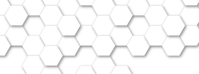 Vector technology background with hexagon concept design. Embossed Hexagon , honeycomb white shadow. Luxury White 3D futuristic honeycomb mosaic white background.