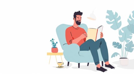 Relaxed Man Enjoying Book in Cozy Home Corner