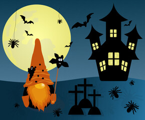 Halloween spiders, flat seamless pattern. Vector print Happy Halloween with spiders on purple background. Print for packaging, fabric, holiday decoration, textile, wallpaper.
