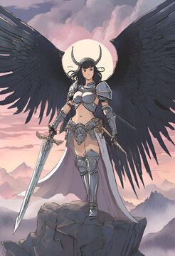 Angel black wings big sword