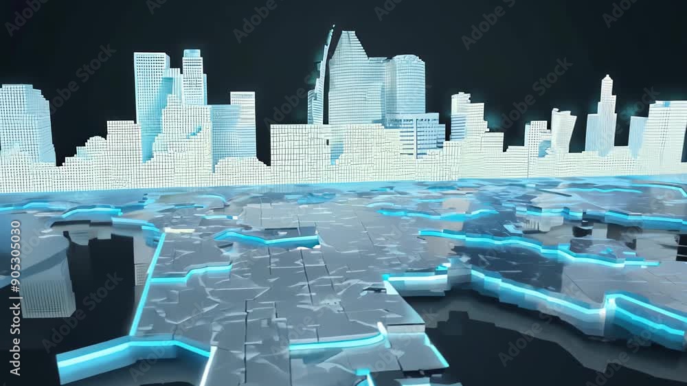 Poster digital visualization with lines and geometric shapes on a dark background. concept: technologies in