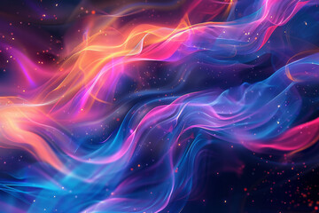 Obraz premium close up horizontal glowing illustration of colorful fluorescent waves background