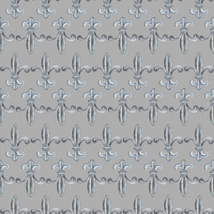 Seamless pattern Fleur de lis isolated on grey background illustration. Vintage heraldic. Fleur-de-lys hand drawn watercolor draw. French lily. Decor, decoration, cards, posters, design, Greeting © Nataliia