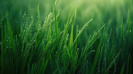 Fototapeta premium Close up of green rice plants