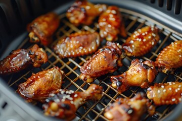 Chicken Wings Glazed and Cooking in Air Fryer