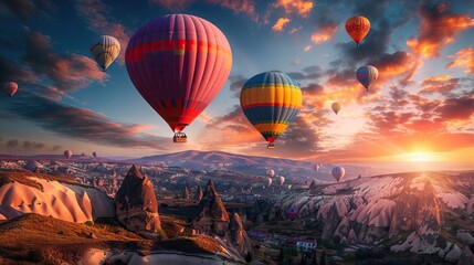 Obraz premium Colorful Hot Air Balloons Flying Over Cappadocia. AI generated illustration.