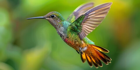 Sapphire-throated Hummingbird in Flight Over a National Park, a Majestic Display of Nature's Beauty and Wildlife Conservation Efforts