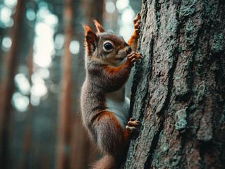 Wiewi&oacute;rka wspina się po drzewie