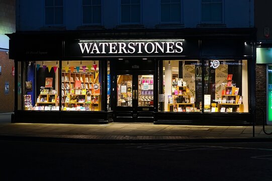 The Waterstones bookshop in the evening on   BOSTON Lincolnshire,