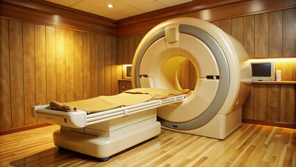 Demonstration of medical equipment, in the hospital premises, ultrasound, MRI, CT, X-ray machine, massage chair