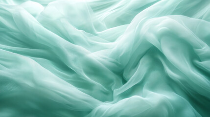 Obraz premium A mint abstract background with a light, airy chiffon texture. The flowing fabric adds a delicate and ethereal feel.