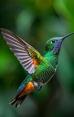 Obraz premium Sapphire-throated Hummingbird in Flight Over a National Park, a Majestic Display of Nature's Beauty and Wildlife Conservation Efforts