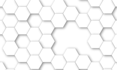 Abstract white hexagonal geometric background with shadow. Luxury White 3D futuristic honeycomb mosaic white background. Abstract white lines background. Vector Illustration.