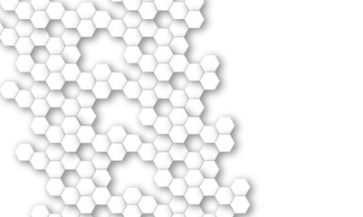Abstract white and gray hexagon technology lines background. Abstract white and grey color hexagonal geometric background with copy space. Abstract white lines background.