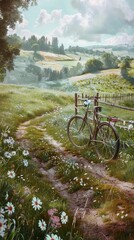 Rustic Countryside Road with Rolling Hills. AI generated illustration