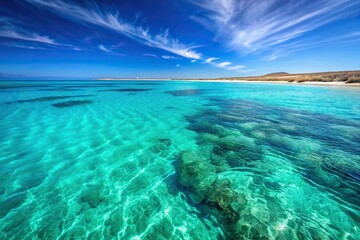 Crystal clear turquoise blue water of the Ningaloo Reef in Western Australia, turquoise blue water, reef, transparent, ocean, snorkeling, marine life, tourism, diving, aquamarine