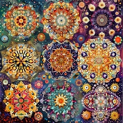 Harmonious Intertwined Mandalas: A Vivid Journey through Intricate Patterns of Unity and Peace