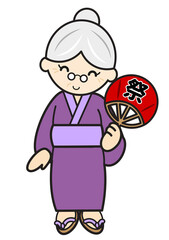 浴衣姿のおばあさん