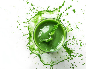 Top View Green smoothie splash on white surface