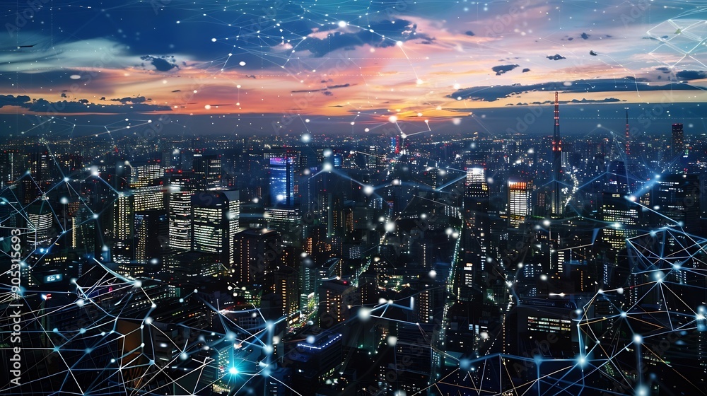 Aufkleber smart city and communication network concept 5g iot internet of things telecommunication : generativ