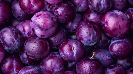 Obraz premium A detailed close-up of fresh purple plums, with each plum looking plump and juicy. The background is densely packed with plums, highlighting their freshness and appeal.