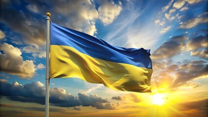 ukrainian flag waving against sky background