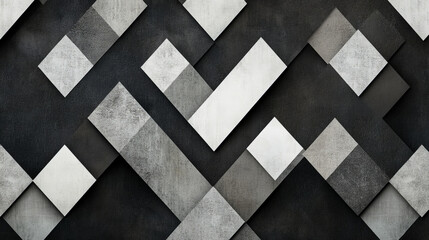 Fototapeta premium A diamond background with a pattern of interlocking diamond shapes in shades of grey and white on a black background. The geometric design adds a modern and sophisticated touch.