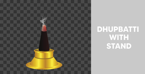Dhupbatti with golden stand vector illustration on transparent background
