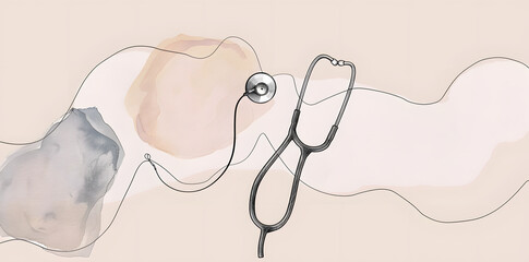 Stethoscope art art background, neutral shapes, minimalistic style. Doctor's day concept