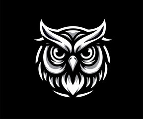 Obraz premium Owl black and white tattoo, owl artwork and decorative illustration.