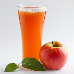 Fototapeta premium Medium shot of Glass of apple juice near the apple, isolated on a white background, 