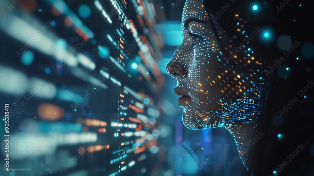 Fototapete Digital technology software development AI Artificial Intelligence concept Computer programmer or software engineer programming with computer code and cloud computing technology backgr : Generative AI