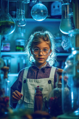 Little Caucasian girl experimenting in lab