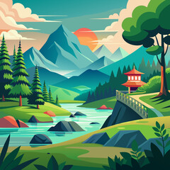Naklejka premium Serene Landscapes vector art illustration