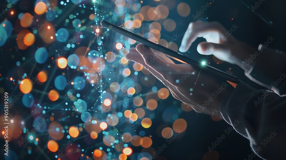 Leinwandbilder Data science digital technology big data management concept Computer programmer software engineer using digital tablet with internet network connection software technology and developm : Generative AI