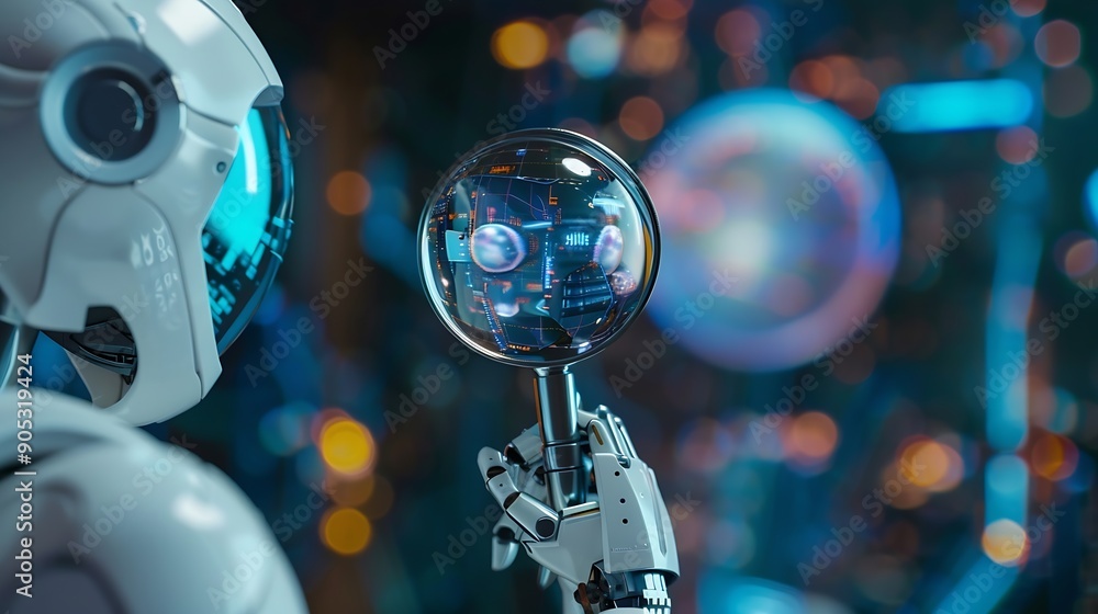 Aufkleber AI technology Magnifying glass focus AI artificial intelligence technology for technology smart robot science innovation futuristic : Generative AI