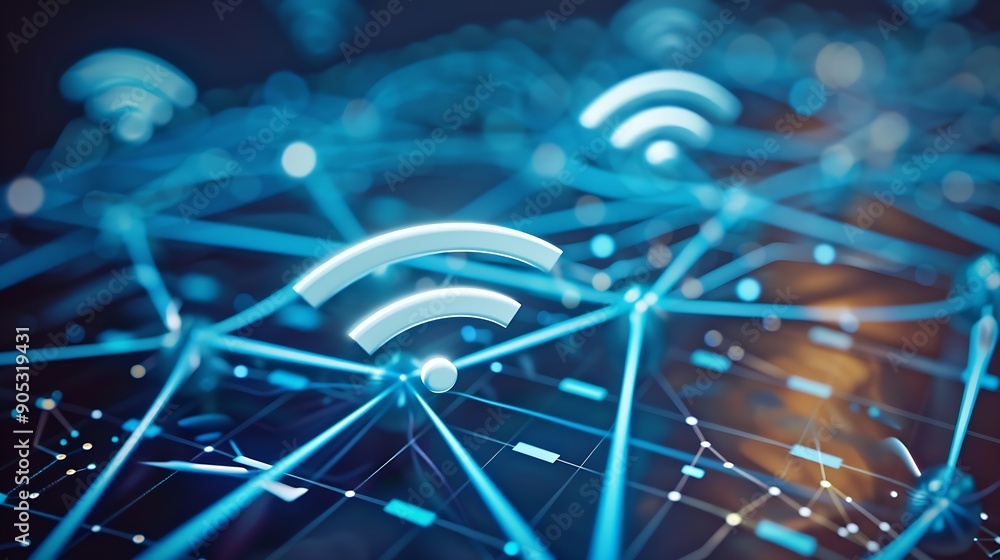 Fototapete Wireless technology concept global network connections WiFi networking Speed Wireless internet connection communication technology Cyberspace Blockchain Cloud computing and big data : Generative AI