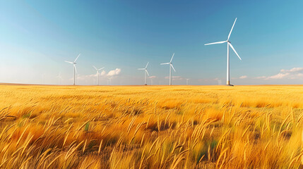 Golden Field with Wind Turbines