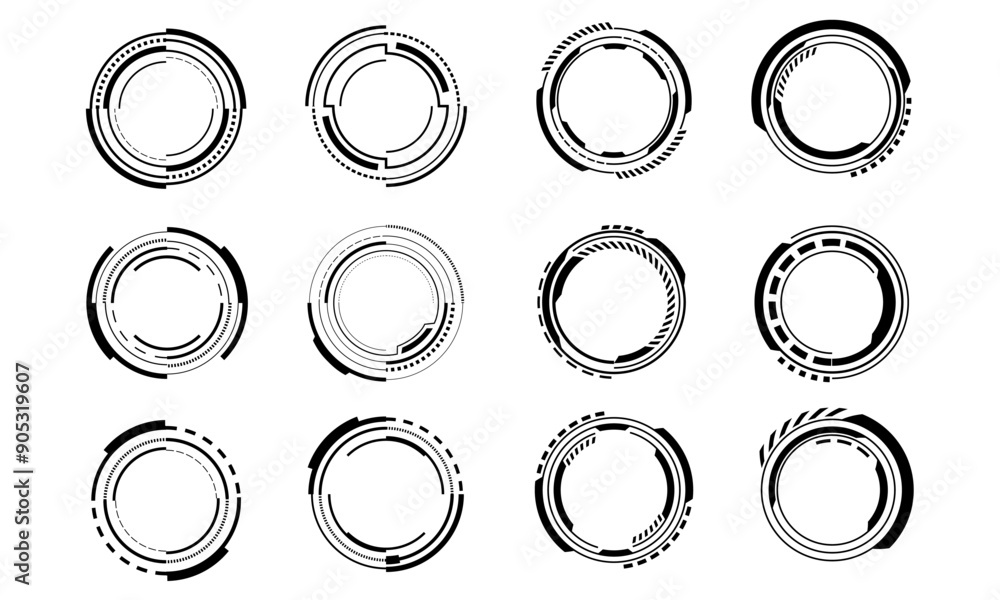 Aufkleber set of sci fi black circle user interface elements technology futuristic design modern creative on w