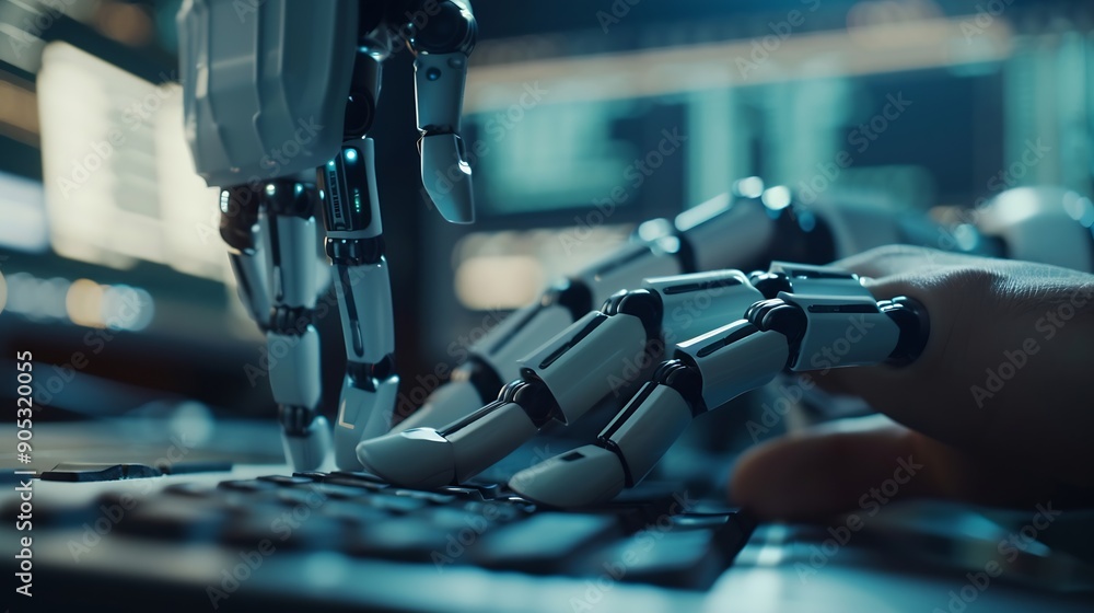 Aufkleber Ai technology Artificial Intelligence man using technology smart robot AI artificial intelligence by enter command prompt for generates something Futuristic technology transformation C : Generative AI