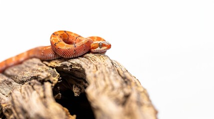 Fototapeta premium baby corn snake on wood isolated on white background baby red rat snake Pantherophis guttatus : Generative AI