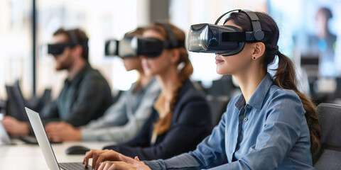 Virtual Reality Training Programs Enhancing Employee Skills. Concept Virtual Reality, Employee Training, Skill Development, Workplace Innovation, Technology Integration